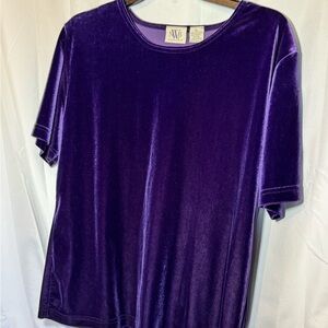 NWB Casuals Purple Velvet Velour Top XL Short Sleeve Stretchy Blouse